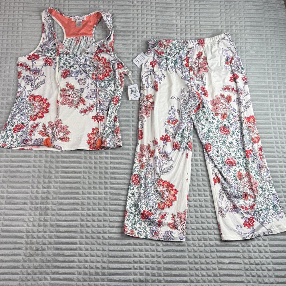 LINEA DONATELLA 2 Pc Lounge Set Small NWT Floral Tank Cropped Paisley Pants